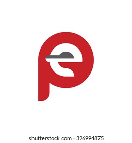 pe, ep letter rounded letter logo red
