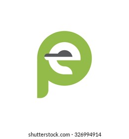 pe, ep letter rounded letter logo green