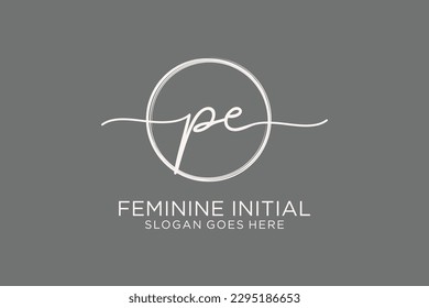 PE handwriting logo with circle template vector logo of initial signature, wedding, fashion, floral and botanical with creative template.