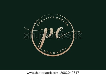 PE handwriting logo with circle template vector signature, wedding, fashion, floral and botanical with creative template.