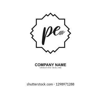 PE Initial Handwriting Logo Template Vector