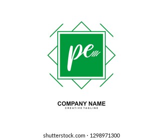 PE Initial Handwriting Logo Template Vector