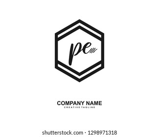 PE Initial Handwriting Logo Template Vector