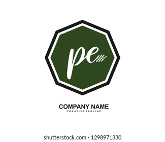 PE Initial Handwriting Logo Template Vector