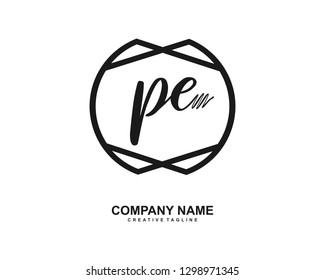 PE Initial Handwriting Logo Template Vector