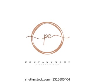 PE initial handwriting logo template vector