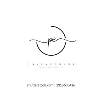 PE initial handwriting logo template vector