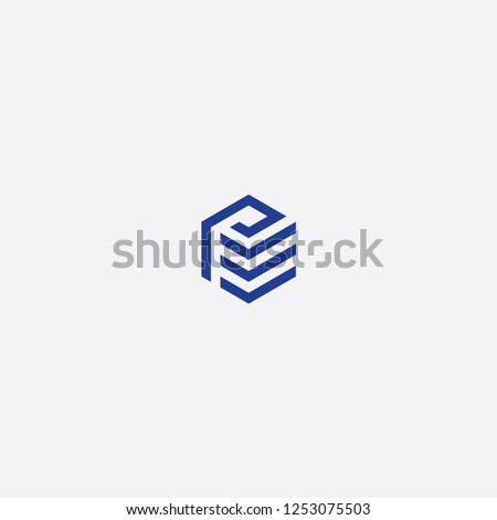 pe initial hexagon icon logo vector