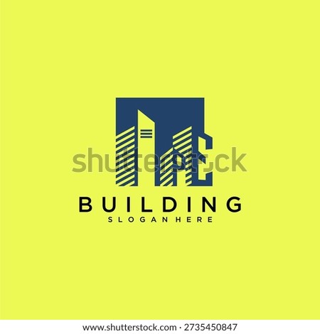PE initial letter building logo for real estate with square design