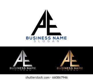 PE initial letters linked triangle shape logo
