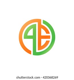 PE initial letters looping linked circle logo orange green