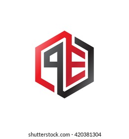 PE initial letters looping linked hexagon logo red black