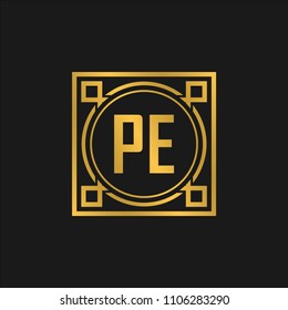 PE initial logo. Luxury ornament crown logo.