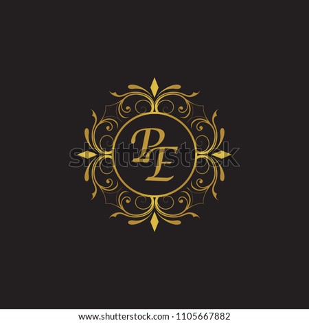PE Initial logo. Ornament ampersand monogram golden logo black background