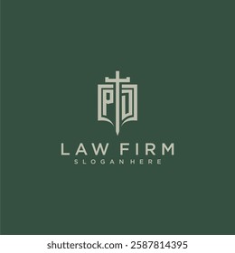 PE initial monogram for law firm with sword and shield logo image