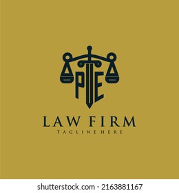 PE initial monogram for lawfirm logo with sword and scale