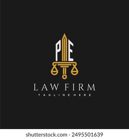 PE initial monogram for lawfirm logo with sword and scale