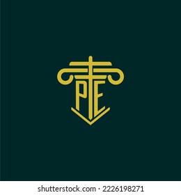 PE initial monogram logo design for law firm with pillar vector image