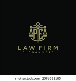 PE initial monogram logo for lawfirm with scale vector design