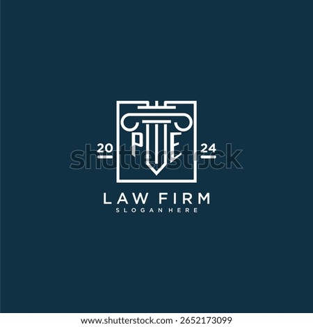 PE initial monogram logo for lawfirm with pillar design in creative square