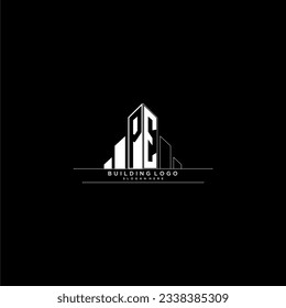 PE initial monogram logo for real estate with building style