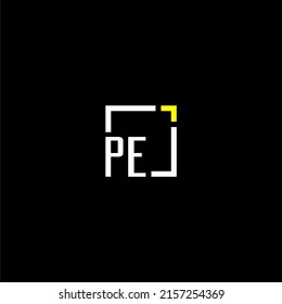 PE initial monogram logo with square style design