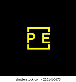 PE initial monogram logo with square style design