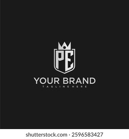PE initial monogram shield and crown vector image
