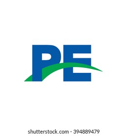 PE initial overlapping swoosh letter logo blue green