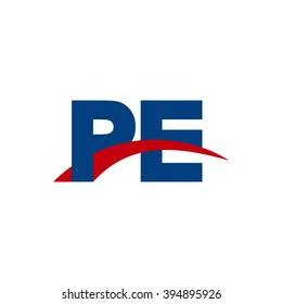 PE initial overlapping swoosh letter logo blue red