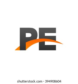 PE initial overlapping swoosh letter logo black orange