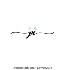 PE initial signature logo. handwriting logo template vector,