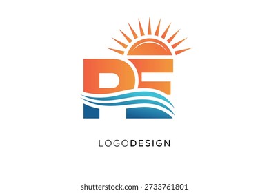 PE Letter Logo Monogram Sun Wave Design de marca moderno
