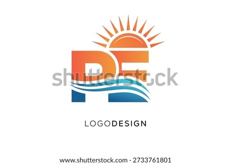 PE Letter Logo Monogram Sun Wave Modern Branding Design