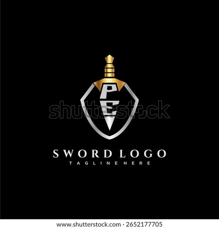 PE letter luxury monogram for shield and sword style image