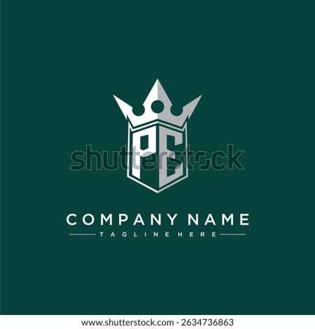 PE letter monogram initial logo for shield and crown design