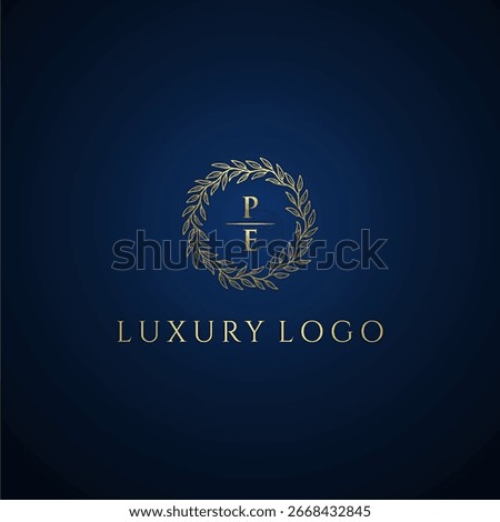 PE letter monogram luxury wedding with creative circle leaf gold
