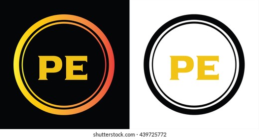 PE letters icon design template elements in abstract background logo, design identity in circle, alphabet letter