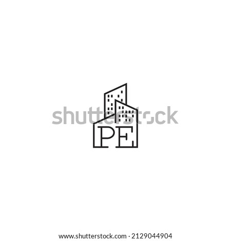 PE line concept logo in high quality professional design that will be best for companies related to real estate