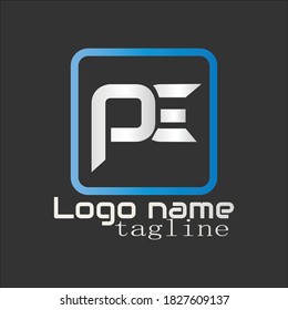 logotipo PE. Ilustración del logo tipo "PE" aislado en fondo negro. vector