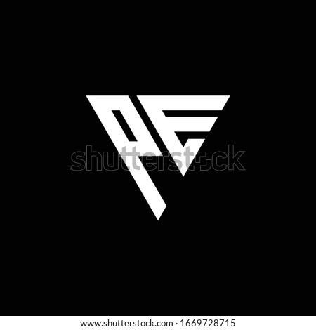 PE Logo letter monogram with triangle shape design template isolated on black background