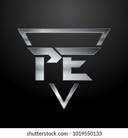 PE Logo, Metal Logo, Silver Logo, Monogram, Polygon