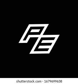 Monograma del logotipo PE con una plantilla de diseño de espacio negativo de estilo inferior aislada en fondo negro