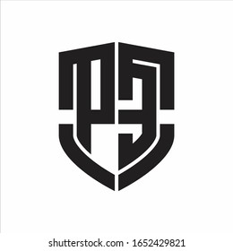 PE Logo monogram with emblem shield shape design isolated on white background