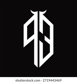 Monograma PE Logo com forma de chifre isolado preto e branco modelo de design em fundo preto