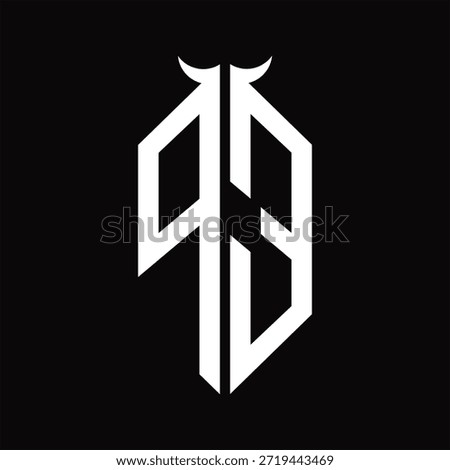 PE Logo monogram with horn shape isolated black and white design template on black background