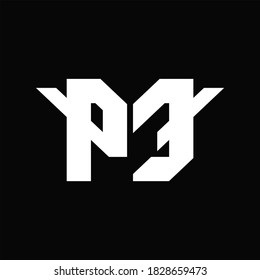 PE Logo monogram with single wings design template on black background