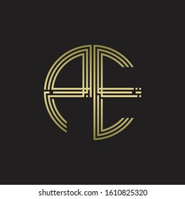 PE Logo monogram triple ribbon style line design template isolated with gold color