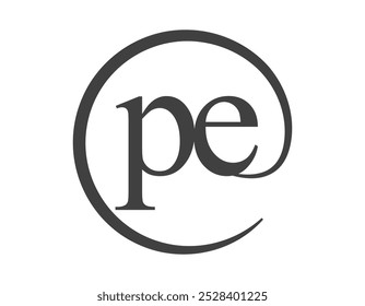 PE logo from two letter with circle shape email sign style. P and E round logotype of business company for brand identity.