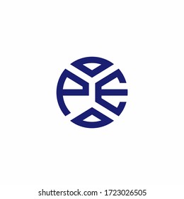 PE monogram logo with abstract shapes in modern style design template
